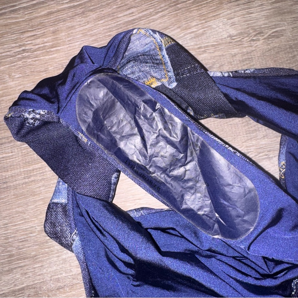 WeWoreWhat collar racerback denim patchwork one piece swimsuit blue XS NWT - Picture 12 of 15